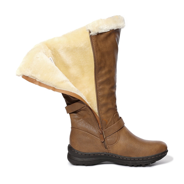 Wide Calf Snow Knee High Boots - CAMEL PU - 3